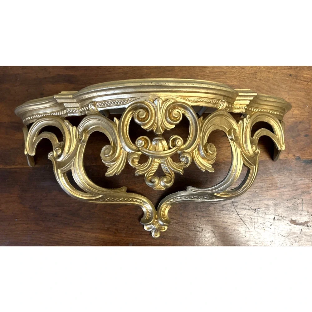 Lot 2 Wall Vintage Shelves Gold Ornate Rococo Hollywood Regency Resin 19” 11.5”